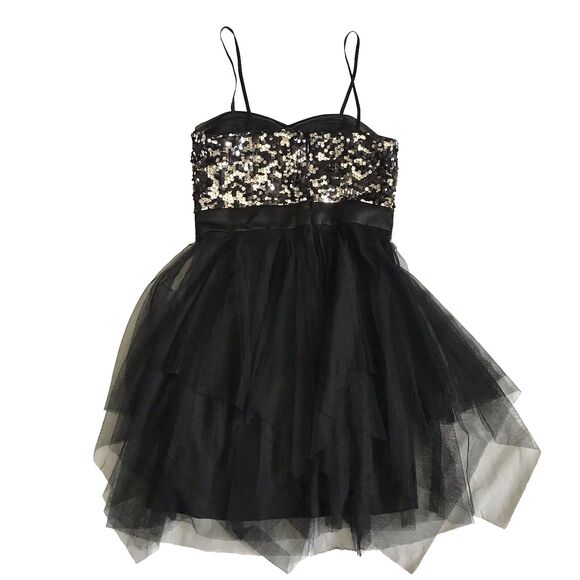HAILEY by ADRIANNA PAPELL Black Tulle Shimmer Prom Party Dress 5/6 Whimsygoth - Picture 3 of 11
